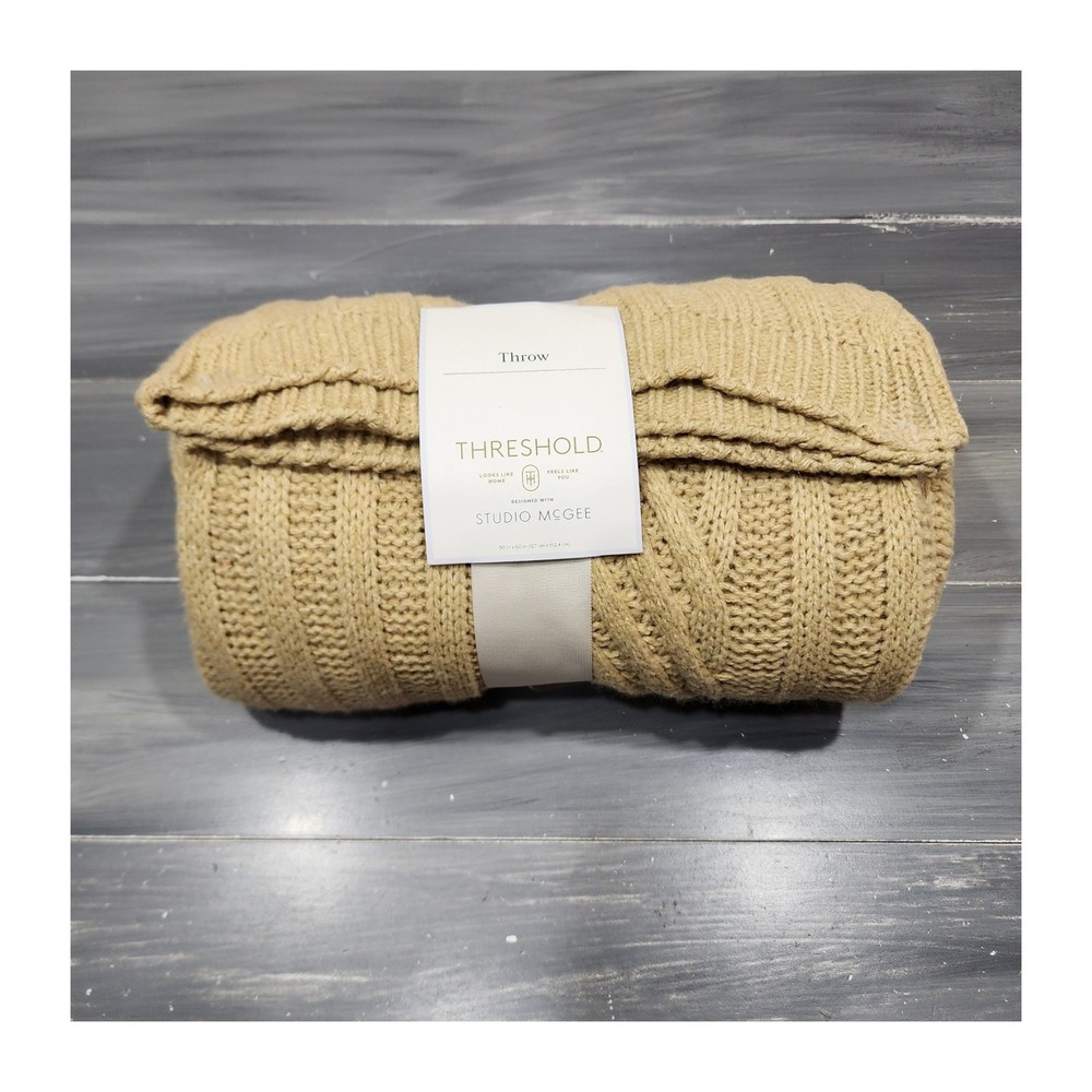 Threshold Studio McGee Cable Knit Rib Throw Blanket‎ Tan 50x60